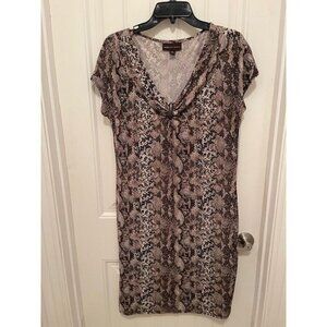 Dana Buchman Snake Print Dress Short Sleeve Knee-Length Women's M with V-Necklin